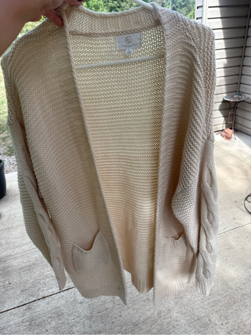Source Unknown Open-Front Cable Sleeve Knit Cardigan - Ivory